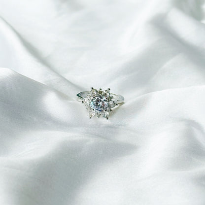 Solitaire Cubic Zircon Crushed Ice Cut Stone American Diamond Silver Plated Adjustable Ring