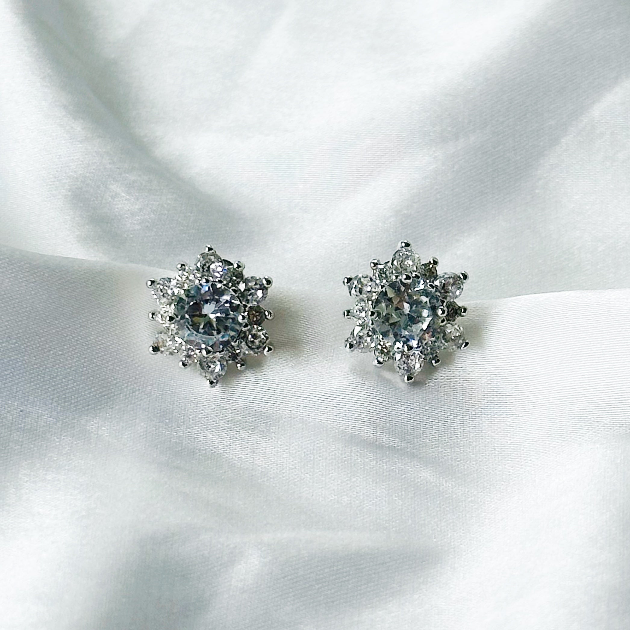 Solitaire Cubic Zircon Crushed Ice Cut Diamond Silver Plated Stud Earrings