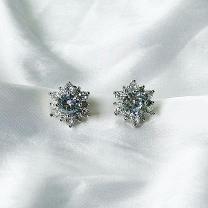 Solitaire Cubic Zircon Crushed Ice Cut Diamond Silver Plated Stud Earrings