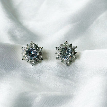 Solitaire Cubic Zircon Crushed Ice Cut Diamond Silver Plated Stud Earrings