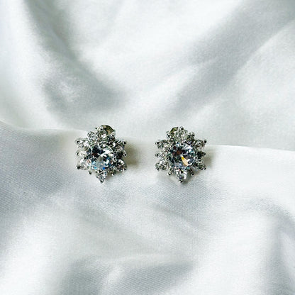 Solitaire Cubic Zircon Crushed Ice Cut Diamond Silver Plated Stud Earrings