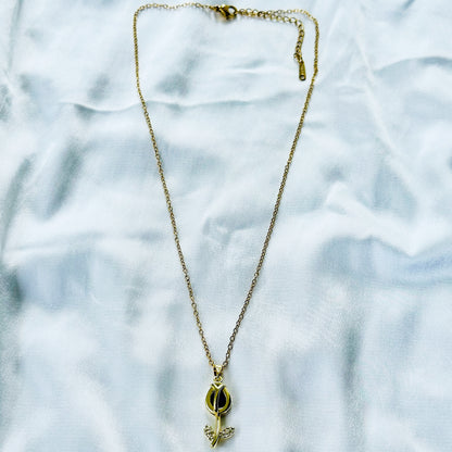Purple Amethyst Cubic Zirconia Tulip Design American Diamond Gold Plated Stainless Steel Necklace