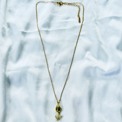 Purple Amethyst Cubic Zirconia Tulip Design American Diamond Gold Plated Stainless Steel Necklace