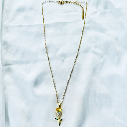 Green Emerald & Yellow Topaz Cubic Zirconia Flower Design American Diamond Gold Plated Stainless Steel Necklace