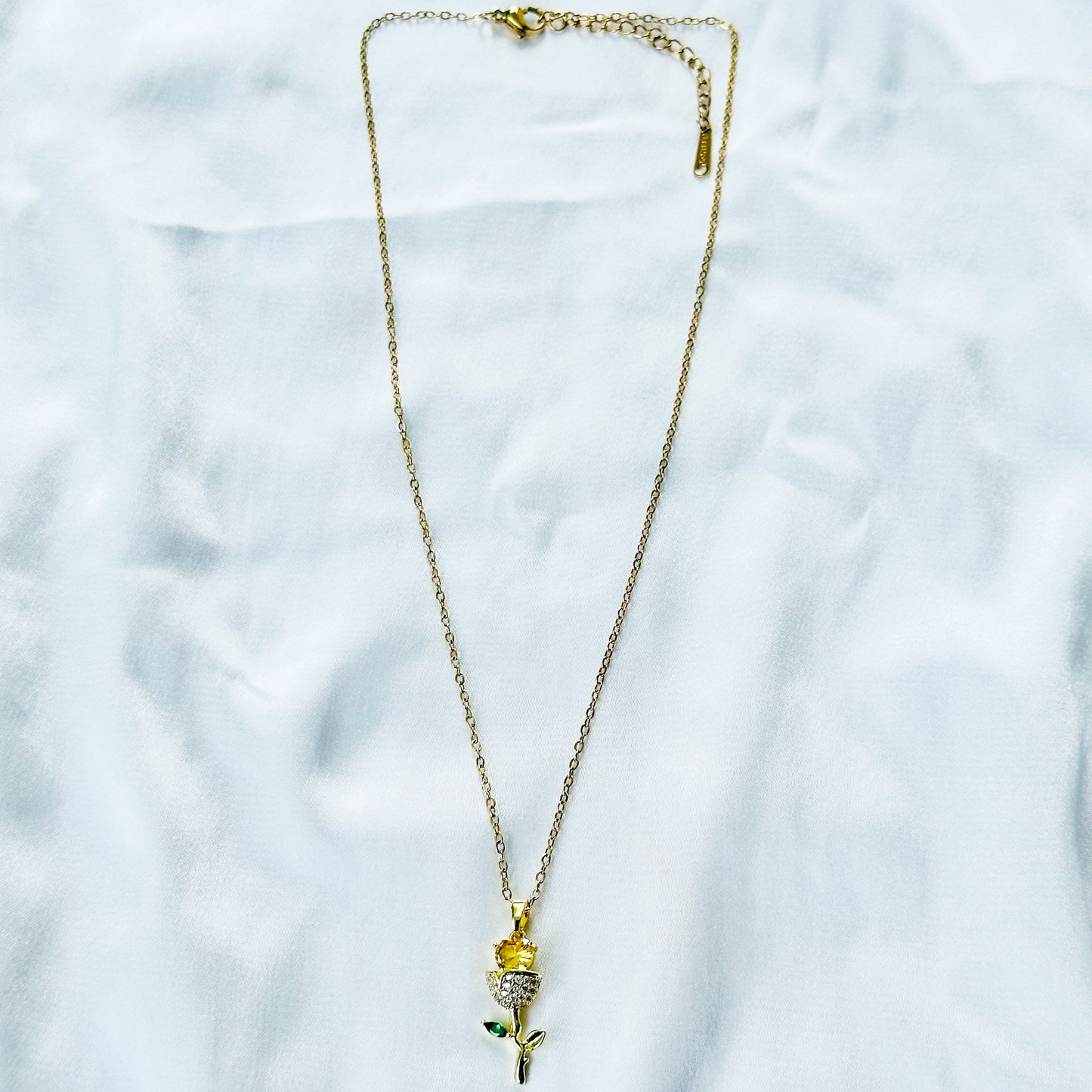 Green Emerald & Yellow Topaz Cubic Zirconia Flower Design American Diamond Gold Plated Stainless Steel Necklace