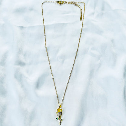 Green Emerald & Yellow Topaz Cubic Zirconia Flower Design American Diamond Gold Plated Stainless Steel Necklace