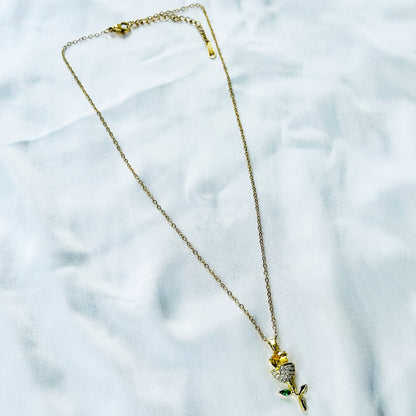 Green Emerald & Yellow Topaz Cubic Zirconia Flower Design American Diamond Gold Plated Stainless Steel Necklace