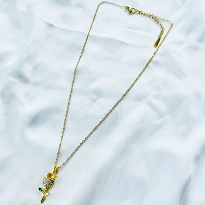 Green Emerald & Yellow Topaz Cubic Zirconia Flower Design American Diamond Gold Plated Stainless Steel Necklace