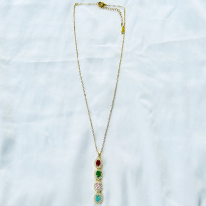 Multi Color Cubic Zirconia American Diamond Gold Plated Stainless Steel Necklace
