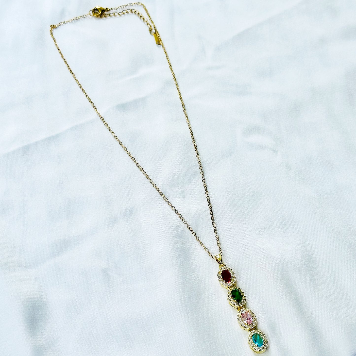 Multi Color Cubic Zirconia American Diamond Gold Plated Stainless Steel Necklace