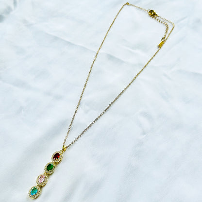 Multi Color Cubic Zirconia American Diamond Gold Plated Stainless Steel Necklace