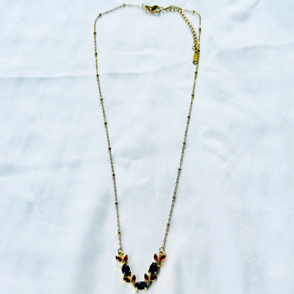 Blue Sapphire & Red Ruby Cubic Zirconia American Diamond Gold Plated Stainless Steel Necklace