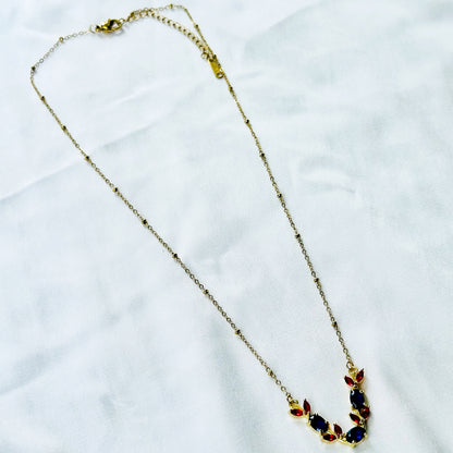 Blue Sapphire & Red Ruby Cubic Zirconia American Diamond Gold Plated Stainless Steel Necklace