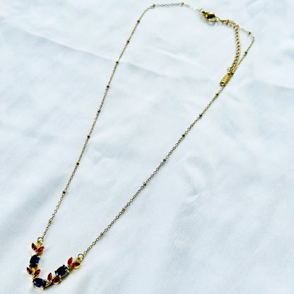 Blue Sapphire & Red Ruby Cubic Zirconia American Diamond Gold Plated Stainless Steel Necklace