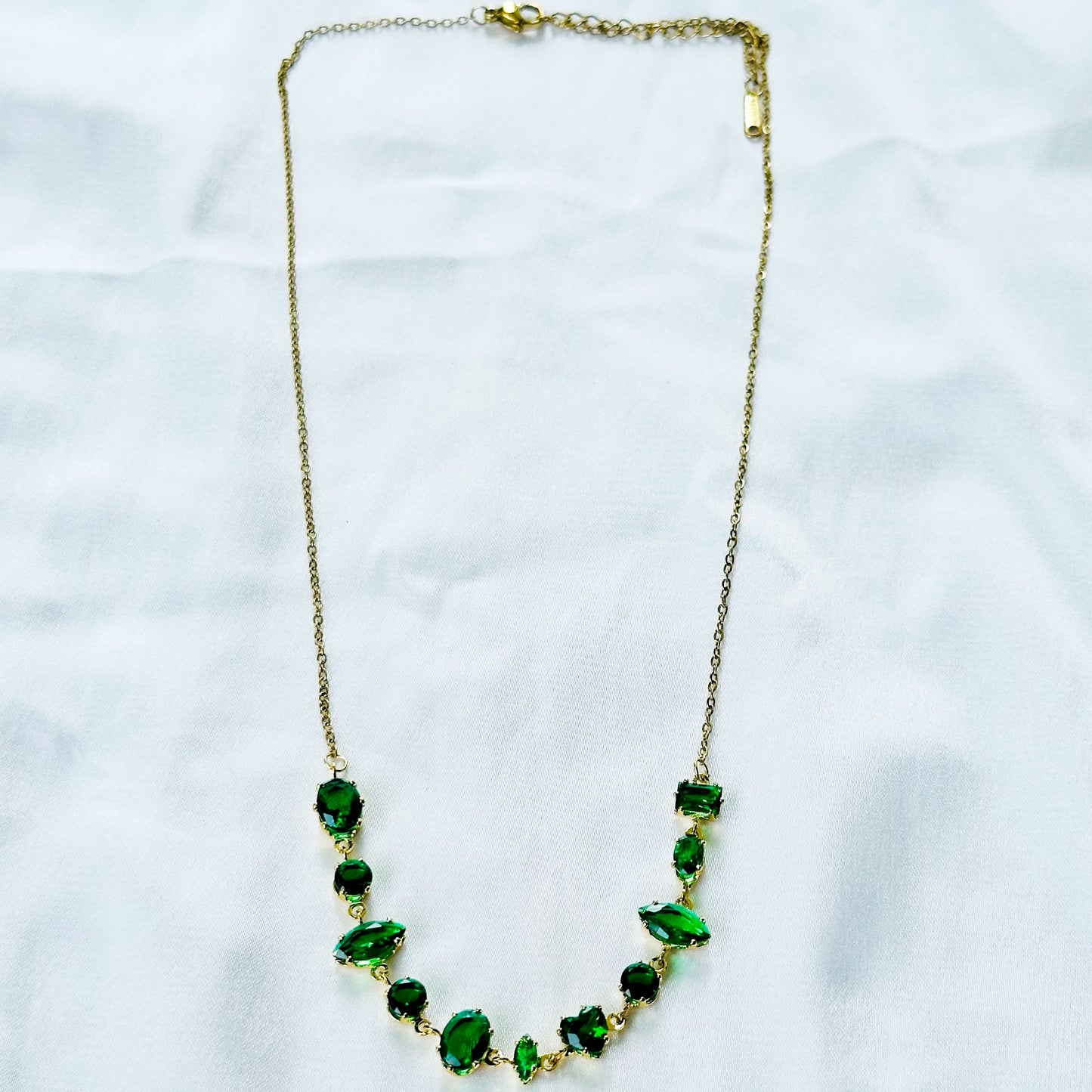 Green Emerald Cubic Zirconia American Diamond Gold Plated Stainless Steel Necklace