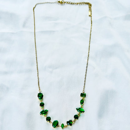 Green Emerald Cubic Zirconia American Diamond Gold Plated Stainless Steel Necklace