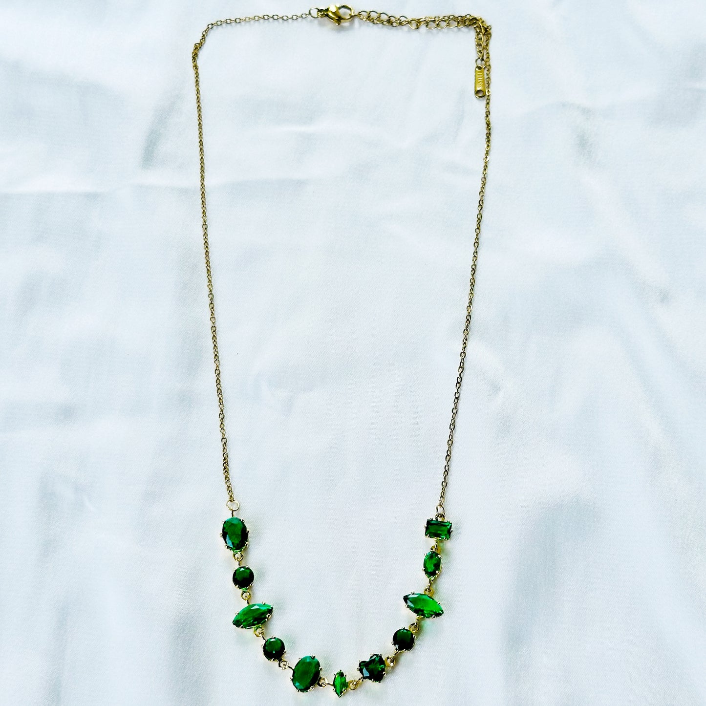 Green Emerald Cubic Zirconia American Diamond Gold Plated Stainless Steel Necklace