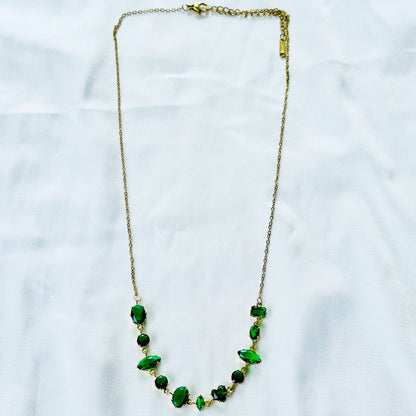 Green Emerald Cubic Zirconia American Diamond Gold Plated Stainless Steel Necklace