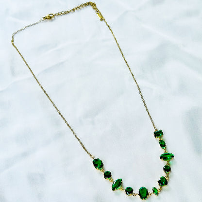 Green Emerald Cubic Zirconia American Diamond Gold Plated Stainless Steel Necklace