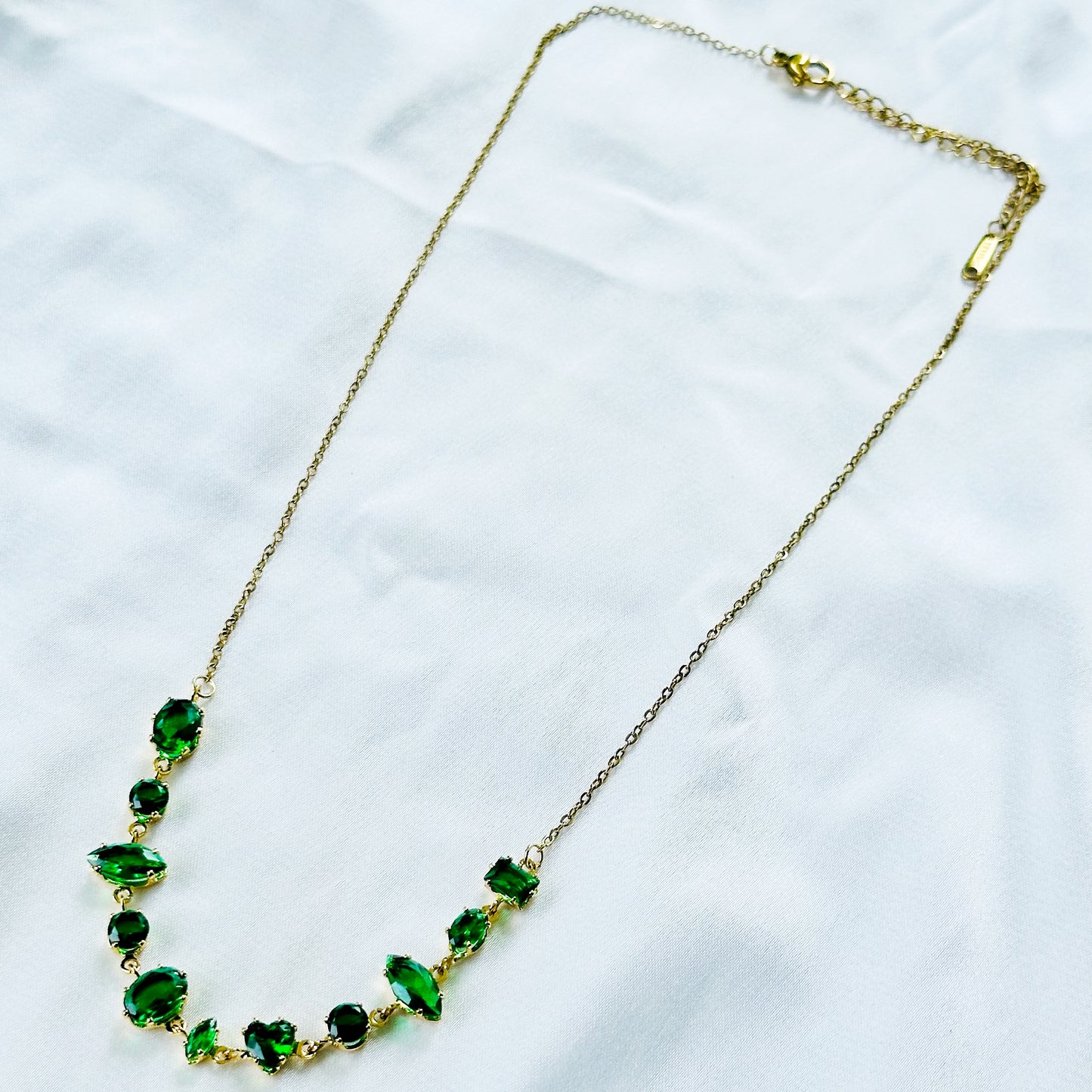 Green Emerald Cubic Zirconia American Diamond Gold Plated Stainless Steel Necklace