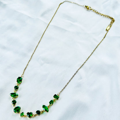 Green Emerald Cubic Zirconia American Diamond Gold Plated Stainless Steel Necklace