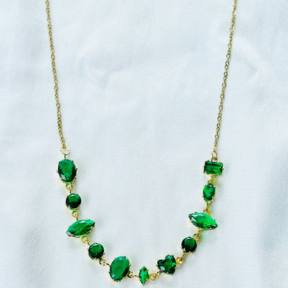 Green Emerald Cubic Zirconia American Diamond Gold Plated Stainless Steel Necklace