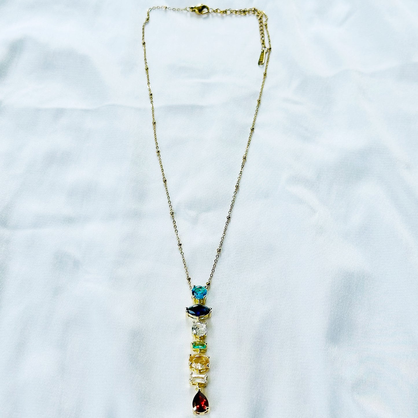 Multi Color Cubic Zirconia American Diamond Gold Plated Stainless Steel Necklace