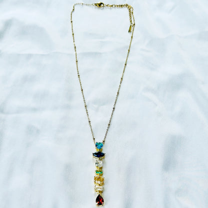Multi Color Cubic Zirconia American Diamond Gold Plated Stainless Steel Necklace
