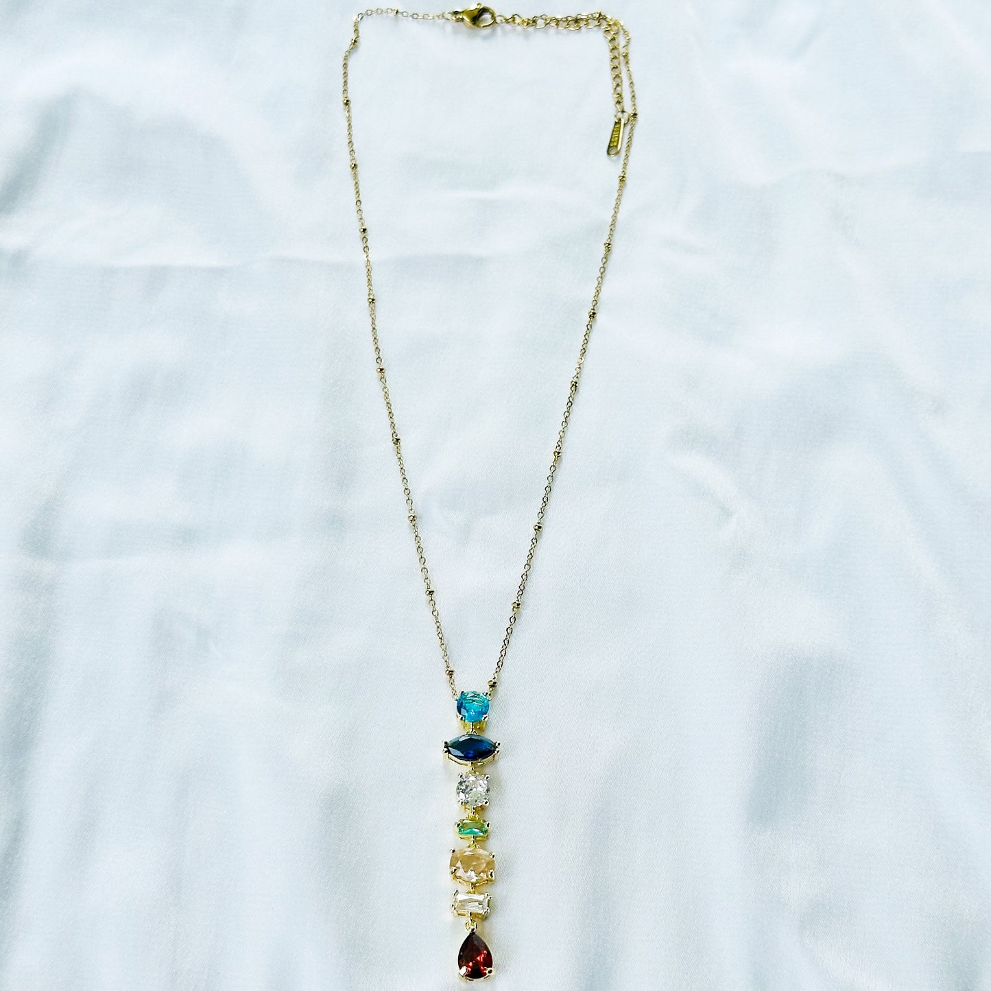 Multi Color Cubic Zirconia American Diamond Gold Plated Stainless Steel Necklace