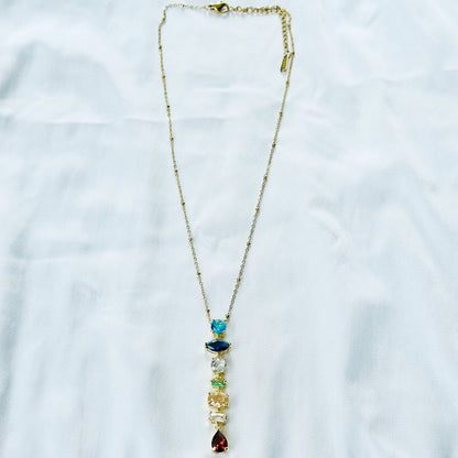 Multi Color Cubic Zirconia American Diamond Gold Plated Stainless Steel Necklace