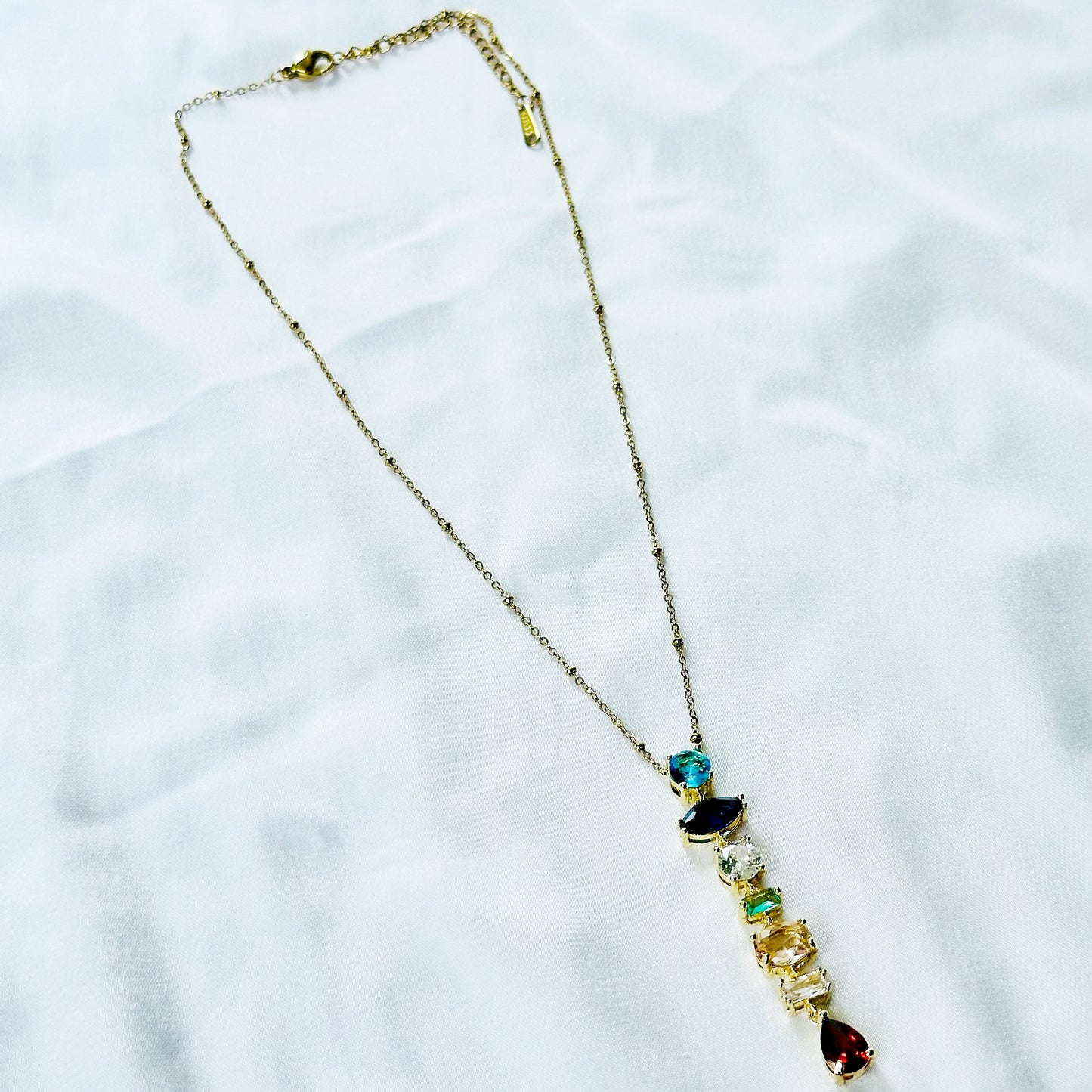 Multi Color Cubic Zirconia American Diamond Gold Plated Stainless Steel Necklace