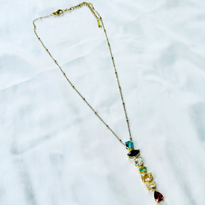 Multi Color Cubic Zirconia American Diamond Gold Plated Stainless Steel Necklace