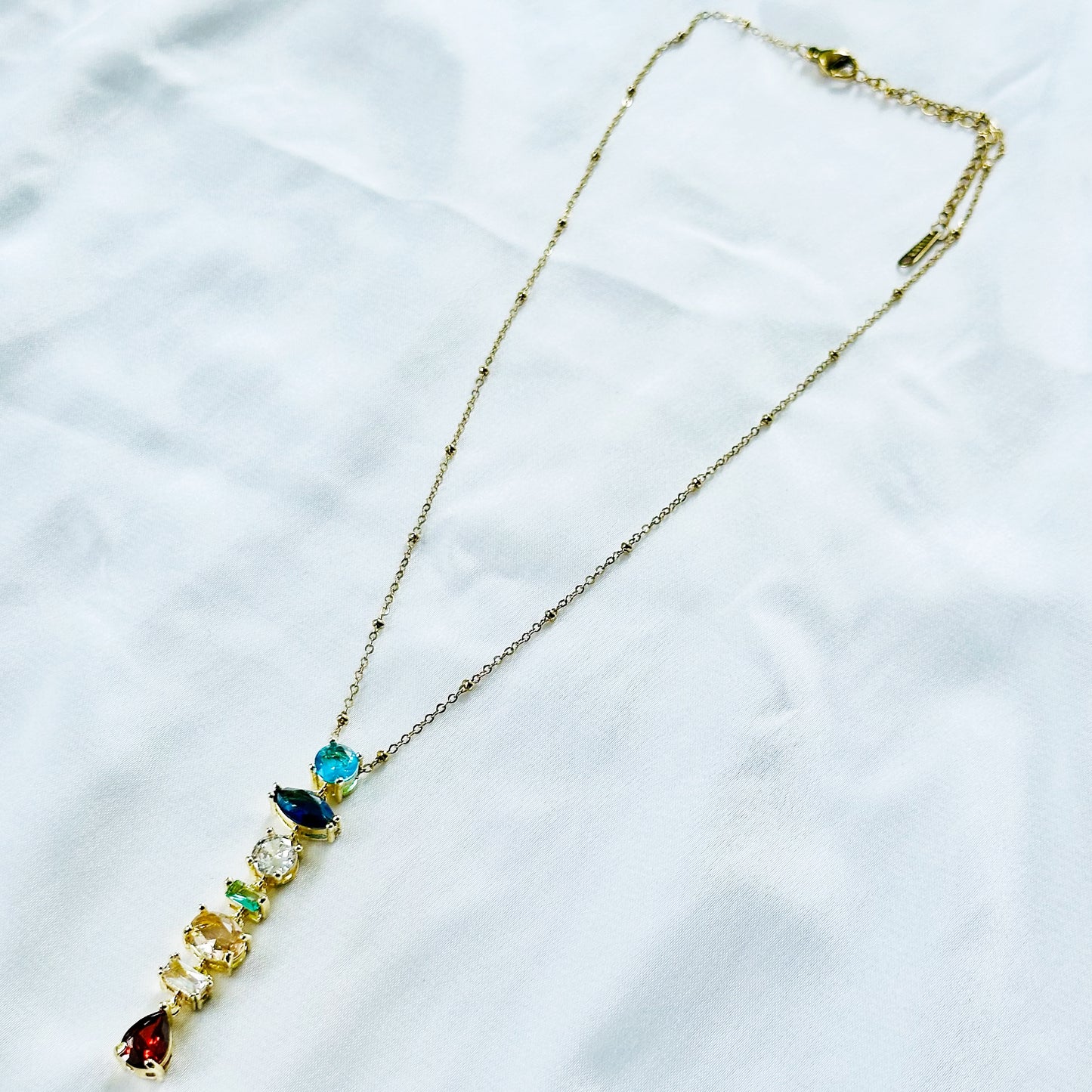 Multi Color Cubic Zirconia American Diamond Gold Plated Stainless Steel Necklace