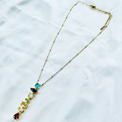 Multi Color Cubic Zirconia American Diamond Gold Plated Stainless Steel Necklace