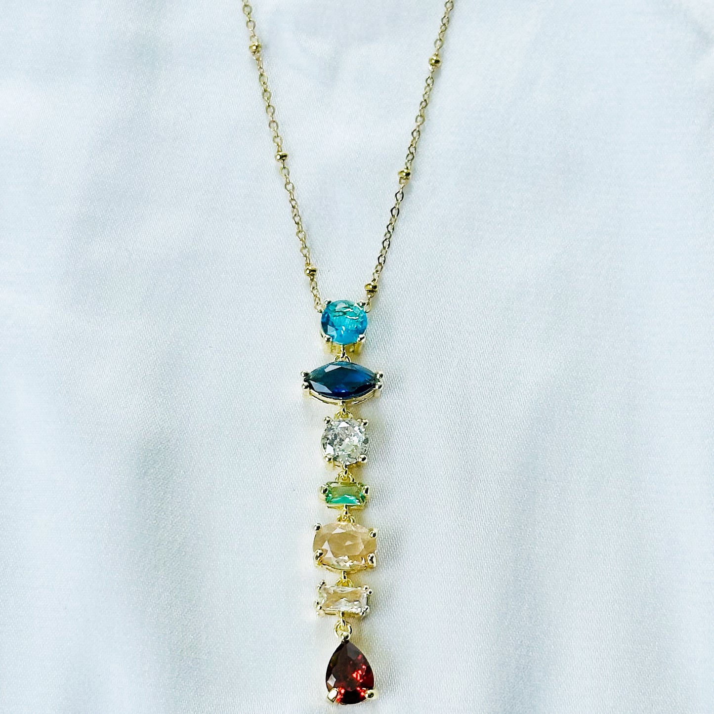 Multi Color Cubic Zirconia American Diamond Gold Plated Stainless Steel Necklace