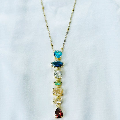 Multi Color Cubic Zirconia American Diamond Gold Plated Stainless Steel Necklace