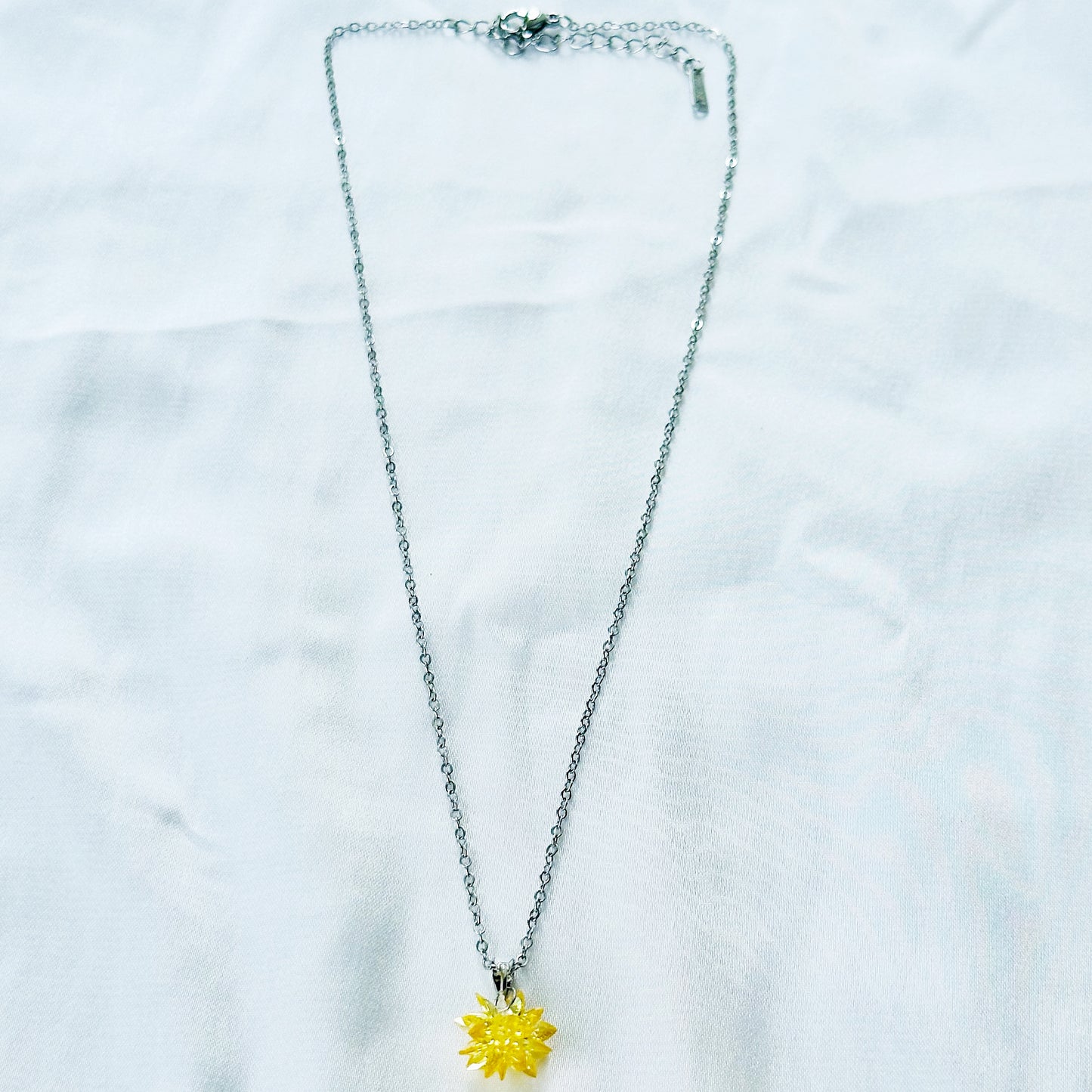 Yellow Crystal Flower Design Silver Plated Stainless Steel Necklace