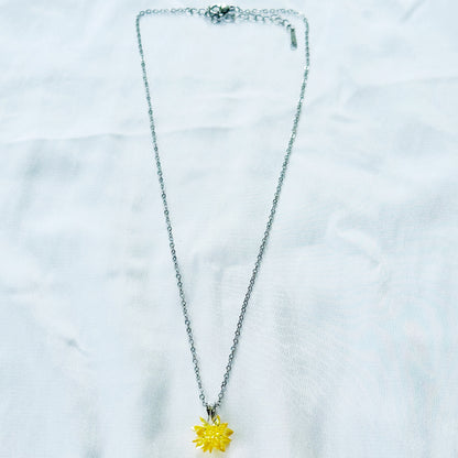 Yellow Crystal Flower Design Silver Plated Stainless Steel Necklace