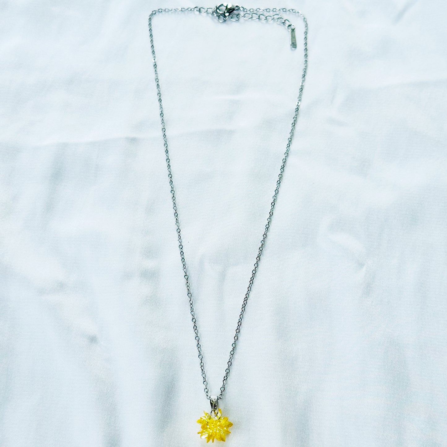 Yellow Crystal Flower Design Silver Plated Stainless Steel Necklace