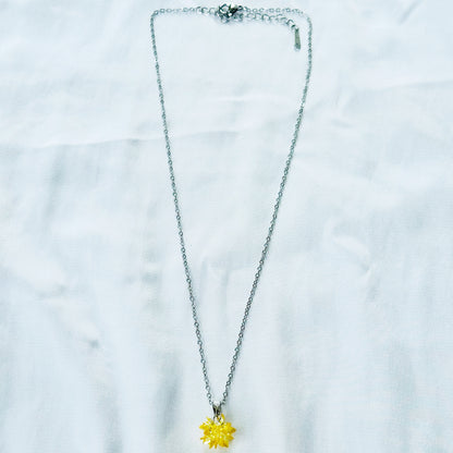 Yellow Crystal Flower Design Silver Plated Stainless Steel Necklace
