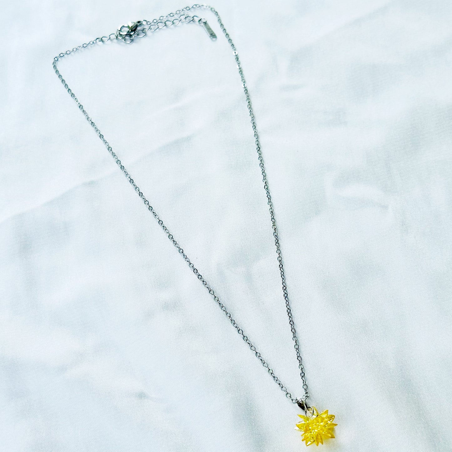 Yellow Crystal Flower Design Silver Plated Stainless Steel Necklace