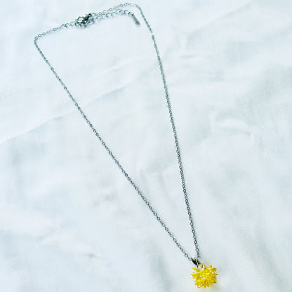 Yellow Crystal Flower Design Silver Plated Stainless Steel Necklace
