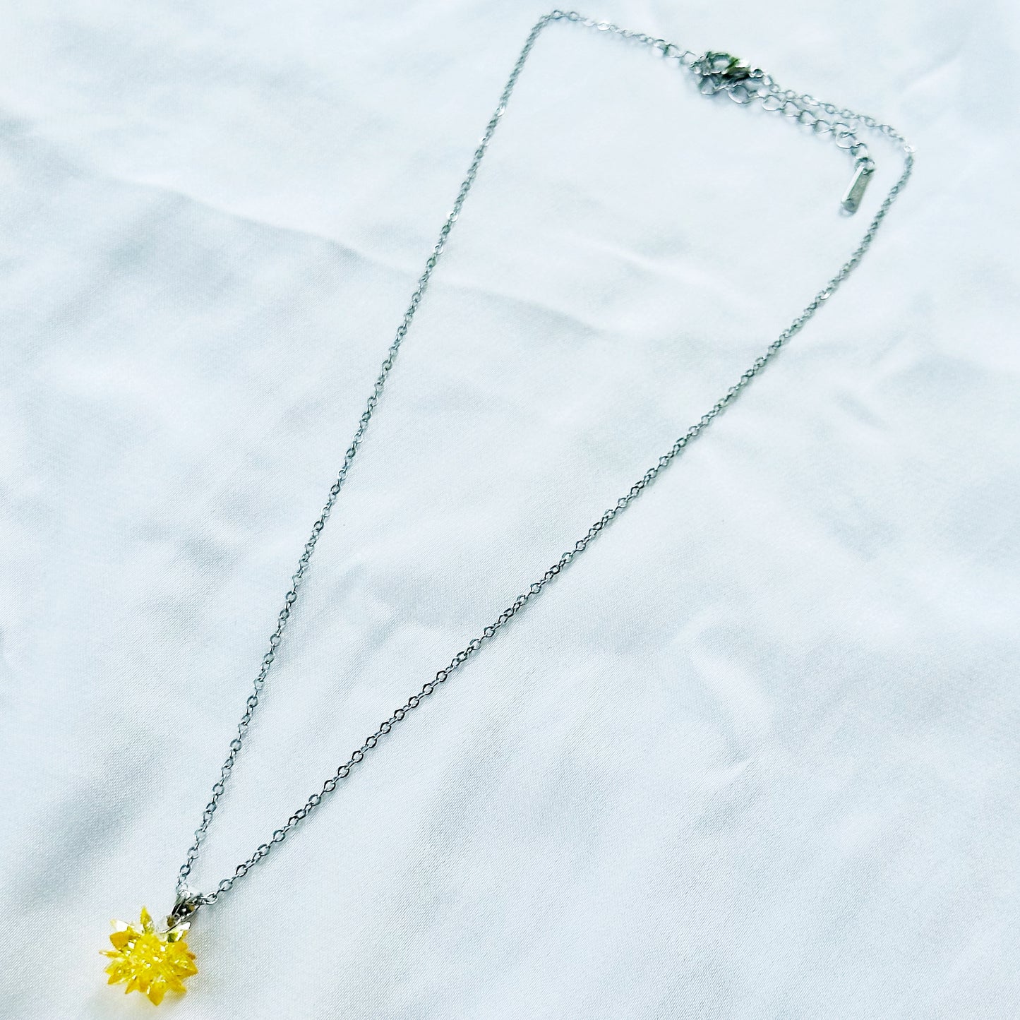 Yellow Crystal Flower Design Silver Plated Stainless Steel Necklace