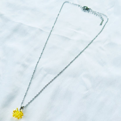 Yellow Crystal Flower Design Silver Plated Stainless Steel Necklace