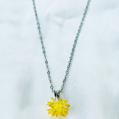 Yellow Crystal Flower Design Silver Plated Stainless Steel Necklace