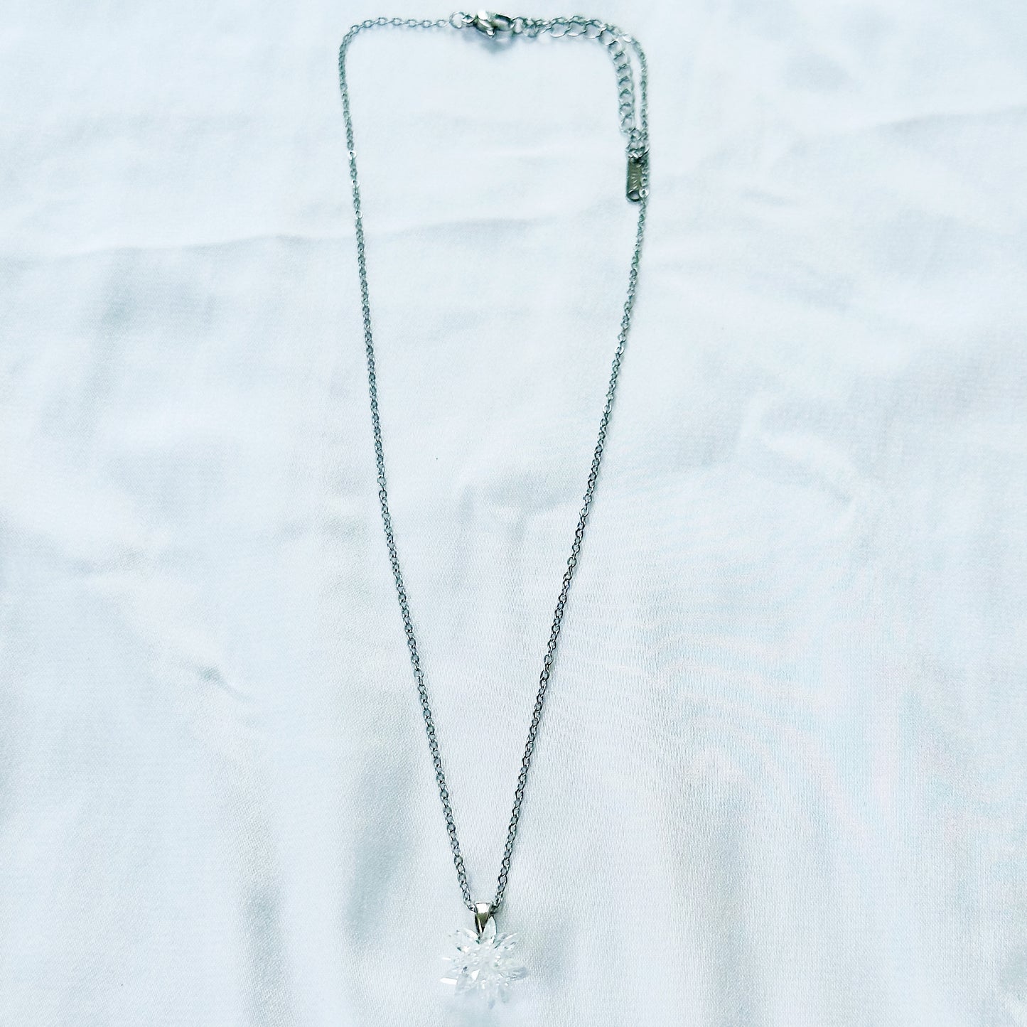 White Crystal Flower Design Silver Plated Stainless Steel Necklace