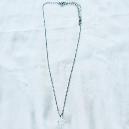 White Crystal Flower Design Silver Plated Stainless Steel Necklace