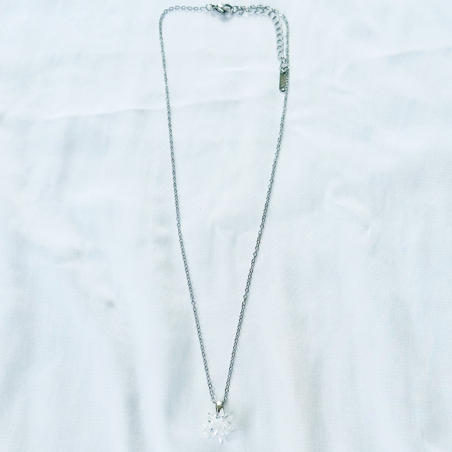 White Crystal Flower Design Silver Plated Stainless Steel Necklace
