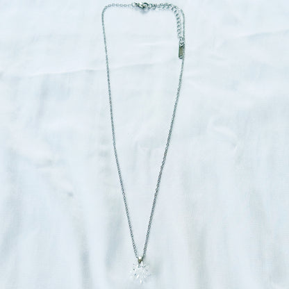 White Crystal Flower Design Silver Plated Stainless Steel Necklace