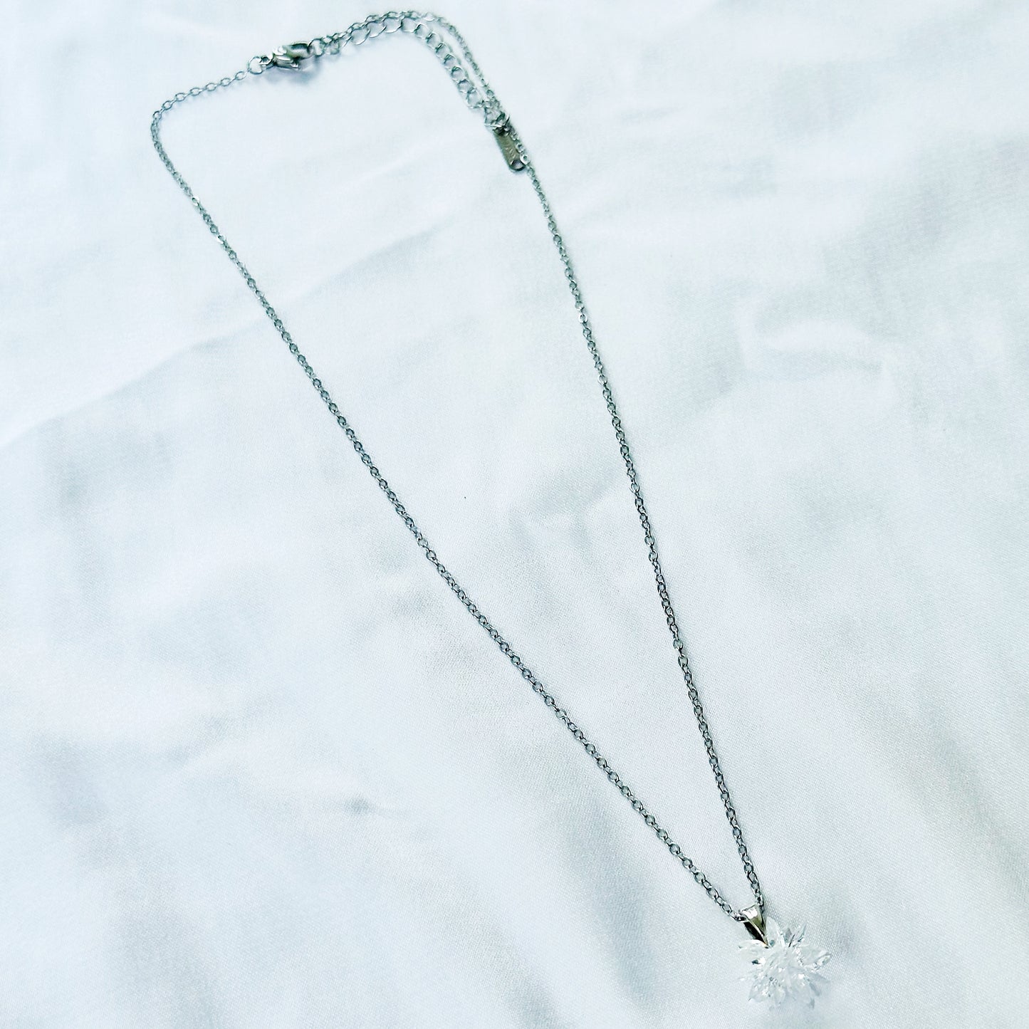 White Crystal Flower Design Silver Plated Stainless Steel Necklace